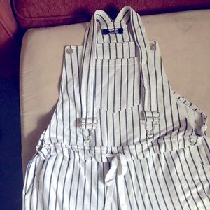 White & Navy Overall Romper